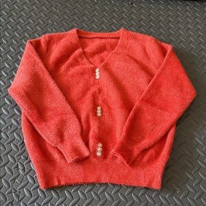 Red Women's Sweater with Button Detail
